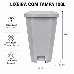 LIXEIRA PLASTICA COM PEDAL 100 LITROS COR BRANCA PERFECT
