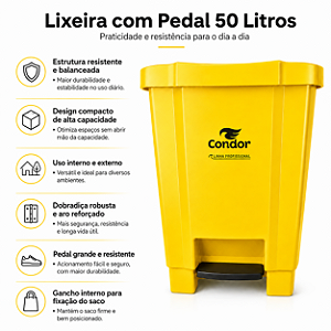 LIXEIRA 50 LITROS AMARELA COM PEDAL PERFECT