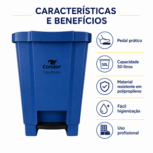 LIXEIRA 50 LITROS AZUL COM PEDAL PERFECT