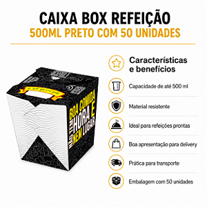 CAIXA REFEIÇAO 500ML PRETO COM 50 UNIDADES