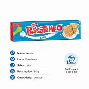 BISCOITO NESTLE PASSATEMPO LEITE 150GR UNIDADE