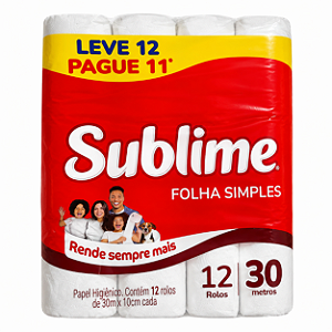 PAPEL HIGIENICO SUBLIME FOLHA SIMPLES C/12 ROLOS
