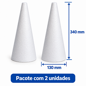 CONE ISOPOR MACIÇO 340 X 130MM PACOTE COM 2 UNIDADES