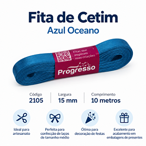 FITA DE CETIM AZUL OCEANO 2105 15MM X 10 METROS