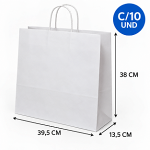 SACOLA PAPEL KRAFT BRANCA 39,5X13,5X38 COM 10 UNIDADES