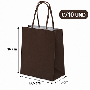 SACOLA PAPEL KRAFT MARROM 13,5X8X16CM C/10 UND