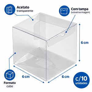 CAIXA CUBO DE ACETATO TRANSPARENTE G 6X6X6CM C/10 UNIDADE