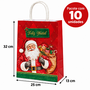 SACOLA DE PAPEL G NATALINA 32X25X13 COM 10 UNIDADE