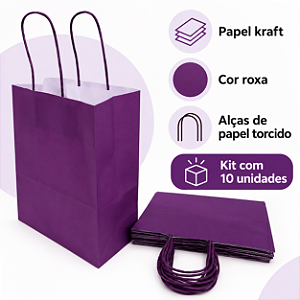 SACOLA PAPEL KRAFT ROXO 17,5X8,5X21,5CM C/10 UNIDADES