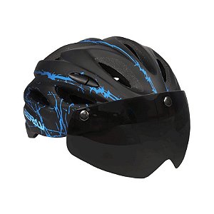 Capacete Bicicleta Bike MTB Zeray Tour Com Óculos Pt/Az Tam.G