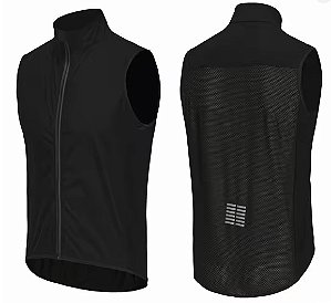 Jaqueta Corta Vento Jersey Colete Sem mangas Ipermeável Preto Ziper Duplo