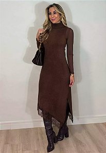 Vestido Tricot Assimétrico Renda
