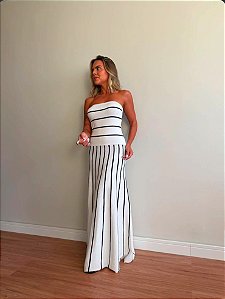 Vestido Tricot Listras - Branco
