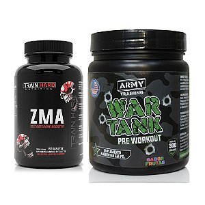 Combo War Tank 300g Pré Treino + ZMA Testo Booster 60 Cápsulas: Força, Pump e Testosterona Natural