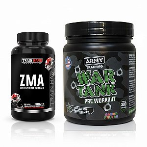 Combo War Tank 300g Pré Treino + ZMA Testo Booster 30 Tabletes | Força, Pump e Testosterona Natural