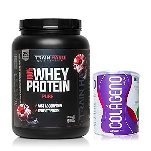 Combo Whey Protein Concentrado 900g + Colágeno Hidrolisado e Vitamina C 300g | Firmeza, Elasticidade, Beleza e Construção Muscular