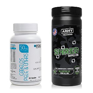 Combo Cabelo, Pele e Unhas 30 Cápsulas Colágeno + Shred Ripped Fire 60 Caps Termogênico