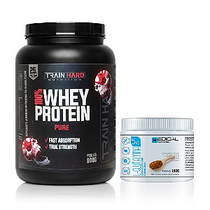 Combo Whey Protein Concentrado 900g + Glutamina com Cúrcuma 150g | Massa Muscular, Detox e Imunidade