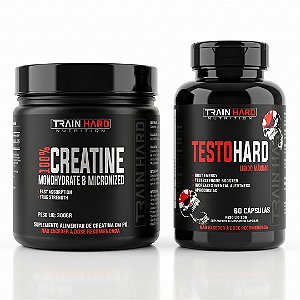 Creatina Pura 300g + Testo Hard (30 ou 60 Caps) no Combo Performance e Vigor - Train Hard Nutrition