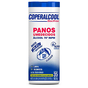 Panos Umedecidos Coperalcool Bacfree 70°INPM Clássico - 35 Panos