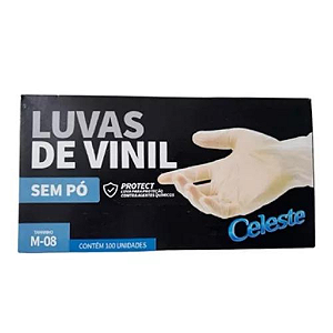 Luvas de Vinil Sem Pó Tamanho M-08 Contém 100 Unidades Celeste