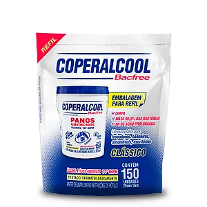 Refil Panos Umedecidos Coperalcool Bacfree 70°INPM Clássico 150 Panos