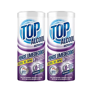 Panos Lenços Umedecidos Bactericida Álcool 70º Lavanda Top Land Kit com 2 Potes