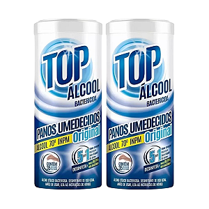 Panos Lenços Umedecidos Álcool 70º Original Top Land Kit com 2 Potes
