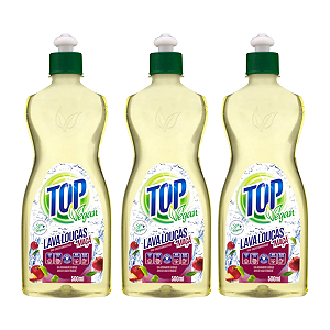Lava Louças Vegano com Aloe Vera Detergente Gel Hipoalergenico Aroma Maçã 500ml 3 Unidades
