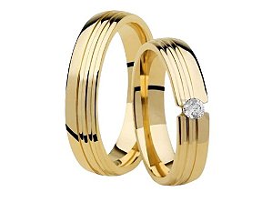 Aliança de Ouro Com Diamante Único