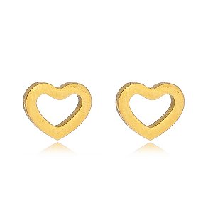 Brinco Coração Vazado Aço 304 Médio Cor: Dourado