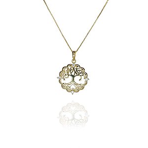 Colar Pingente Árvore da Vida com Zircônia Banho de Ouro 18k