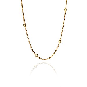 Pulseira Corrente Lisa com Bolinhas Folheado em Ouro 18k