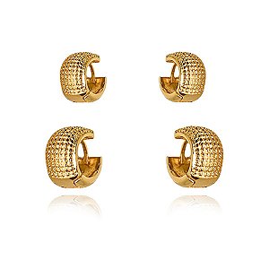 Duo de Argolas Grossas Trabalhadas Folheado em 18k