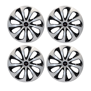 Jogo Calotas Esportiva Velox Silver Black Aro 13 Palio Uno Siena Fiorino Prata com Preto