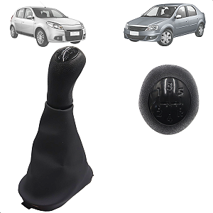 Bola Manopla + Coifa Cambio Logan Sandero 2007 2008 2009 2010 2011 2012 2013