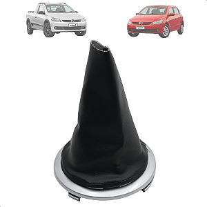 Coifa Câmbio sem Manopla Gol Saveiro Voyage G5 09 a 13 Fox 08 a 13 Preta Couro Ecológico Base Prata