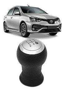 Bola de Câmbio Manopla Etios Hatch Sedan 2013 a 2016 Preto com Lente Prata Aro Cromado 5 Marchas