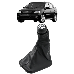 Kit Coifa de Cambio Manopla Astra Hatch Sedan 1999 a 2012 Preta em Courvin com Bola Prata