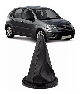 Coifa de Câmbio Citroen C3 2002 a 2012 Preta Couro Ecológico com Base e Aro