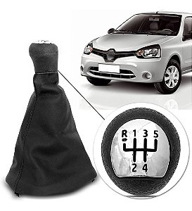 Kit Coifa de Cambio Manopla Clio 2000 a 2016 Preta Courvin com Bola Preta Lente Cromada