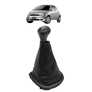 Kit Coifa de Cambio Manopla Ford Ka 1996 a 2000 Preta em Courvin com Base e Bola Preta Lente Preta