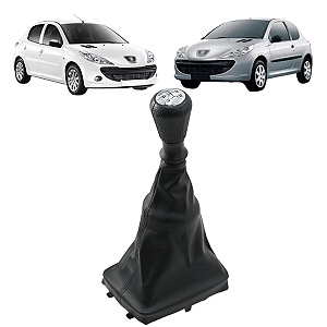 Kit Manopla Coifa do Câmbio Peugeot 206 207 2000 Até 2015 Lente Cromada