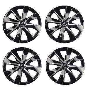 Jogo 4 Calotas Universal Black Chrome Preto com Cromado Prime Aro 13