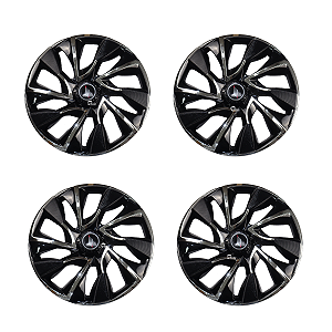 Jogo 4 Calotas Unidade Aro 14 Universal Preto Cromado Todos Carros DS4 Black Chrome