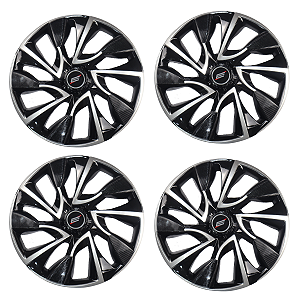 Jogo 4 Calotas Universal Preto com Prata Todos Carros no Aro 13 Esporte DS4 Black Silver