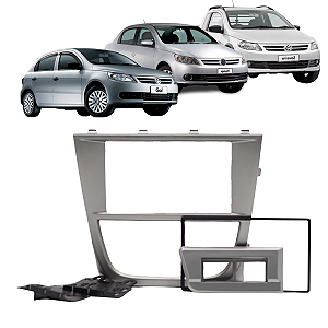 Moldura De Painel 2 Din Multimidia Dvd Mp5 Gol Saveiro Voyage G5 Prata