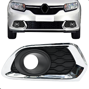 Grade Moldura Farol Milha Sandero Cromada 2014 2015 2016 2017 18 19 2020 Cromado Com Furo