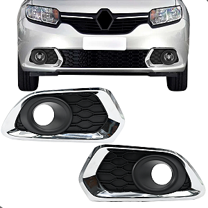 Par Grade Moldura Milha Sandero 2014 2015 2016 2017 2018 2019 2020 Cromado Com Furo