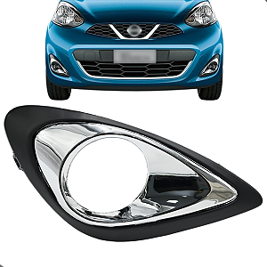 Moldura Farol Milha Nissan March 2015 2016 2017 2019 Preta Com Furo